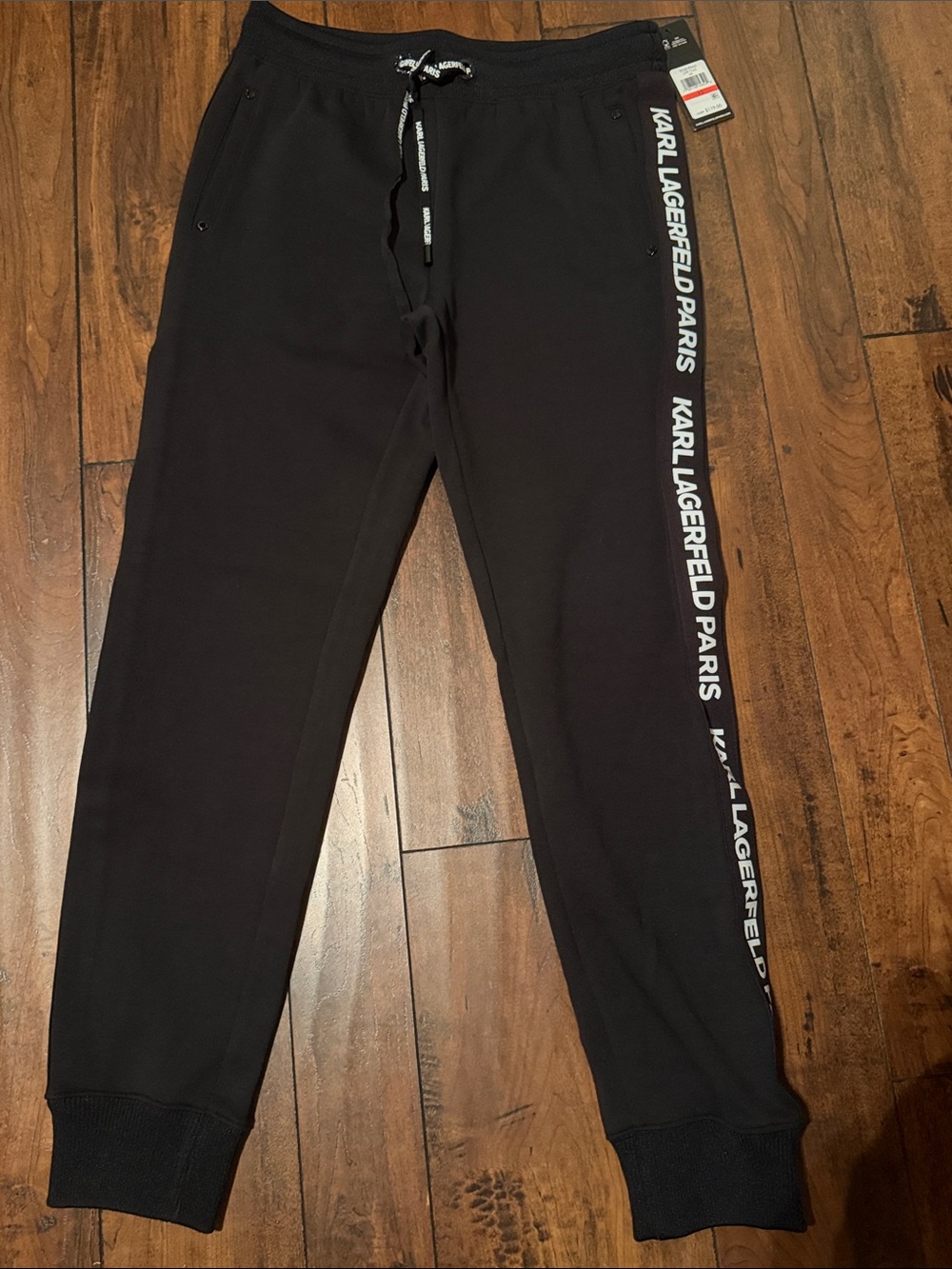 Karl Lagerfeld Black Logo-Trim Joggers with Side Tape